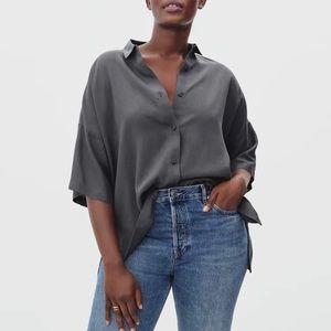 Everlane The Drapey Square Shirt Slate Grey Oversized Relaxed Boxy Button Down